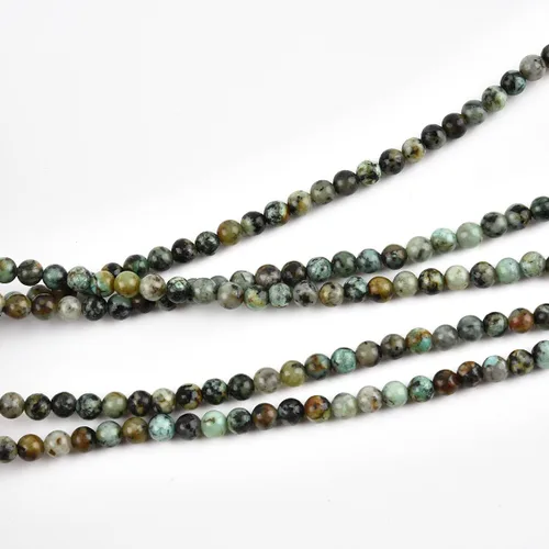Vista 2 de Cuentas redondas africanas de turquesa natural de 4 mm para hacer joyas, piedras preciosas naturales, hebra semipreciosa, 15 pulgadas
