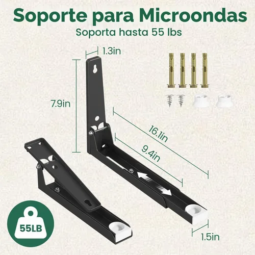Vista 9 de EsLuker.ly - Horno de microondas universal de acero inoxidable, montaje en pared, color negro