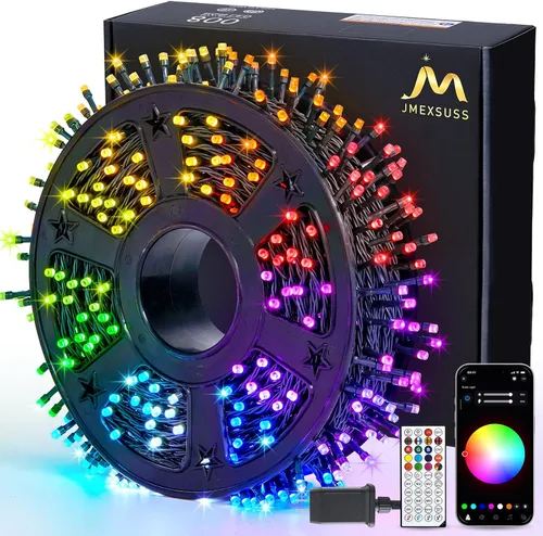 Vista 38 de JMEXSUSS 400 luces LED de Navidad rojas, blancas y verdes, luces de árbol de Navidad de 132 pies con control remoto, tira de luces para interiores