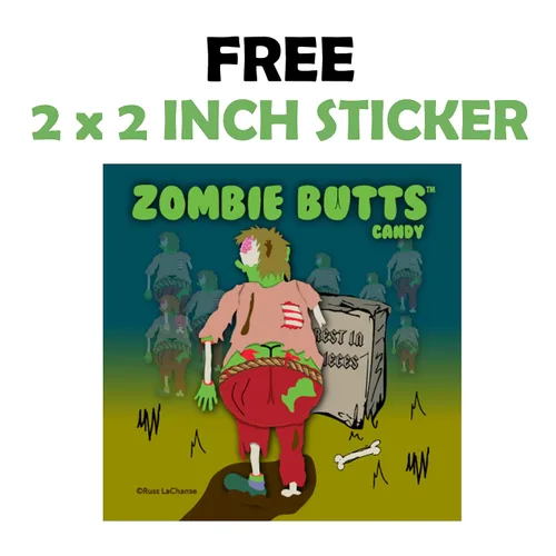 Vista 3 de Zombie Butts - Discos de gelatina con sabor a fruta de manzana verde, divertido y único regalo de broma de dulces de Halloween para cumpleaños