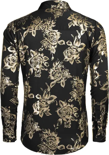 Vista 4 de COOFANDY Camisa de botones con estampado de flores de lujo para hombre