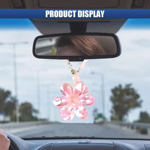 Vista 4 de Colgante de flor de cristal para automóvil, adorno colgante de decoración para espejo retrovisor del automóvil, accesorios interiores del auto