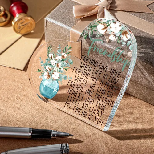 Vista 4 de Spiareal Regalo para Amiga Amistad Mujeres Amiga Amistad Cumpleaños Regalo de Ánimo Corazón de Acrílico Mariposa Recuerdo Pisapapeles para Casa
