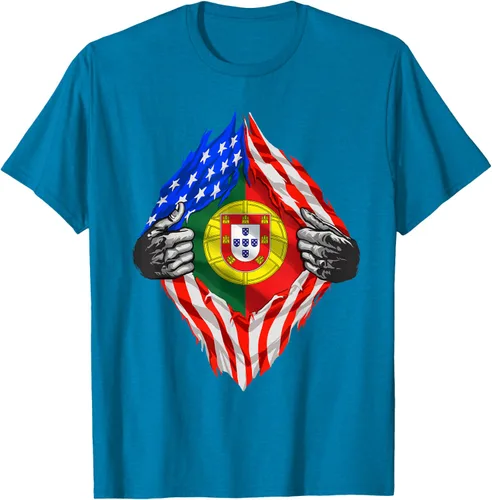 Vista 9 de Camiseta de bandera de Estados Unidos con diseño de raíces portuguesas, Negro, S