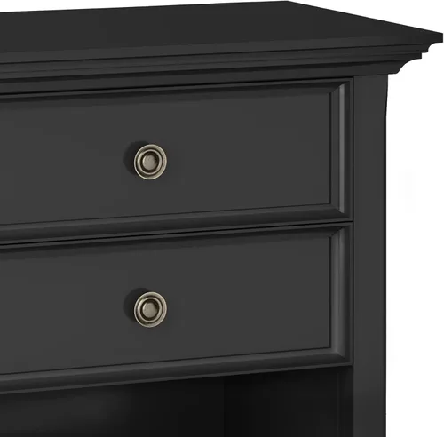 Vista 10 de SIMPLIHOME Amherst Mesita de noche tradicional de madera maciza de 24 pulgadas de ancho, color negro, para sala de estar y dormitorio