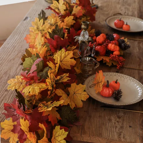 Vista 4 de PARTY JOY 6 guirnaldas de hojas de naranja, guirnalda de Halloween de 5.6 pies, hoja de arce artificial, para colgar en otoño, decoración de Acción
