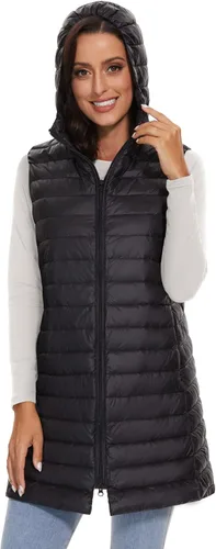Vista 3 de ELFJOY Chaleco largo con cremallera y capucha para mujer, Blanco