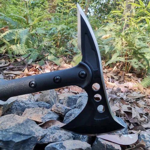 Vista 4 de Hacha de camping con vaina de nylon, Hacha Tomahawk vikinga forjada de acero al carbono de alta calidad, Hacha de camping portátil para cortar 1