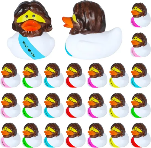 Vista 10 de 24 mini patos de goma a granel, perfectos para esconder cruceros, decoraciones de fiesta de cumpleaños y bonitos juguetes de baño para niños