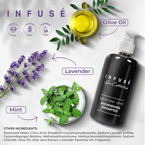 Vista 5 de Terra Pure Infuse Lavender Mint Shampoo Colección Spa Servicios del hotel en botella con bomba 10.14 oz / 10.1 fl oz (caja de 12)