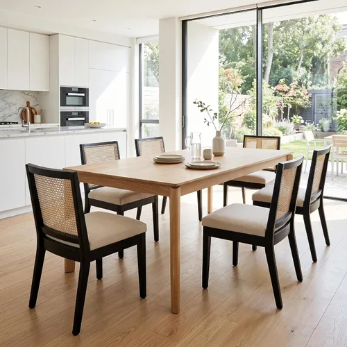 Vista 8 de BESTANO Juego de 2 sillas de comedor de ratán estilo granja, sillas de cocina de madera negra para comedor rectangular, sillas de cocina de mimbre
