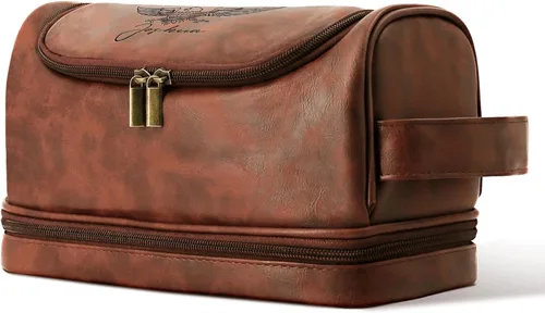 Vista 7 de Neceser de cuero personalizado para hombres, bolsa de viaje hecha a mano para marido, novio, papá, cumpleaños, aniversario, boda, padrinos de boda