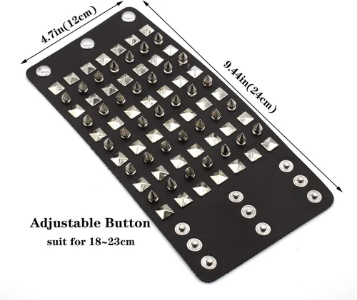 Vista 4 de Pulsera de cuero punk para hombres y mujeres, pulsera de cuero con tachuelas para hombres, pulsera gótica con remaches para hombres y mujeres
