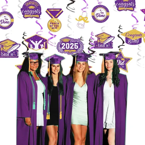Vista 5 de Decoraciones de graduación de oro morado 2026/oro morado, decoraciones de fiesta de graduación NYU colgantes clase de 2026 púrpura para fiesta