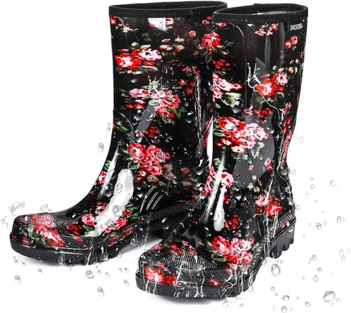 Vista 5 de DKSUKO Waterproof Womens Rain Boots insulated,Lightweight Rubber fashion Boots in Gardening,Warm and Comfortable Wide Calf Rain Boots with Glossy in