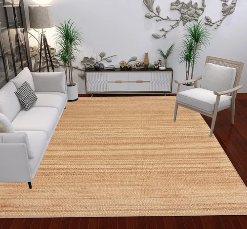 Vista 7 de Antep Rugs Alfombra de fibra de yute tejida a mano natural para interiores 8x10 (Natural, 7'10" x 10')