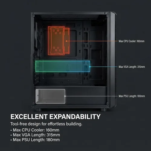 Vista 6 de Zalman S4 ATX Mid-Tower - Carcasa para computadora de escritorio, 2 ventiladores silenciosos de 4.724 in Diseño moderno, panel lateral tintado