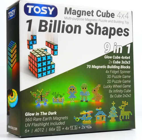 Vista 12 de TOSY Magnet Cube 2x2 - 8 Blocks, 2 in 1 Toy: 2x2x2 Puzzle Cube and Customizable Infinity Cube, Glowing, UV Flashlight, Fidget/Sensory/STEM/STEAM