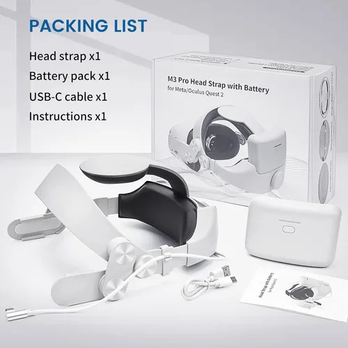 Vista 6 de Head Strap with Battery for Quest 2M3 Pro Adjustable Elite Strap with 8000mAh Battery PackExtend Playtime Fast Charging Balance Weight Design