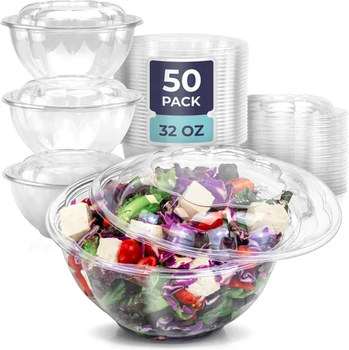 Vista 14 de Fit Meal Prep 50 unidades 18 onzas Tazones desechables de plástico transparente para ensalada con tapas herméticas - Para llevar para almuerzo