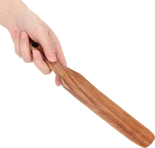 Vista 4 de Spurtle de madera para cocinar, utensilios de madera de teca natural, espátula antiadherente para untar, espátula plana de mango largo para cocina