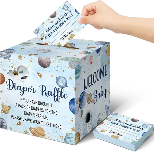 Vista 18 de Teling 51 boletos para rifas de pañales con caja de tarjetas, decoración de baby shower, caja de revelación de género para fiesta de rifas