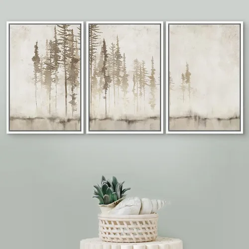 Vista 116 de SIGNFORD - Set de obras de arte en lienzo enmarcado para pared, ilustraciones abstractas de neblina del desierto en tonos neutros beige y marrón