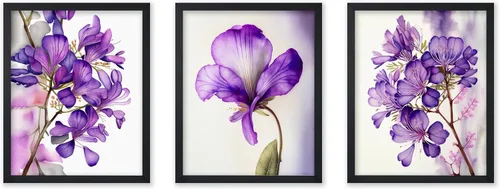 Vista 27 de Poster Master Póster botánico vintage de 3 piezas, estampado floral retro, regalo para artistas, amigos, flores de acuarela, brillante, azul