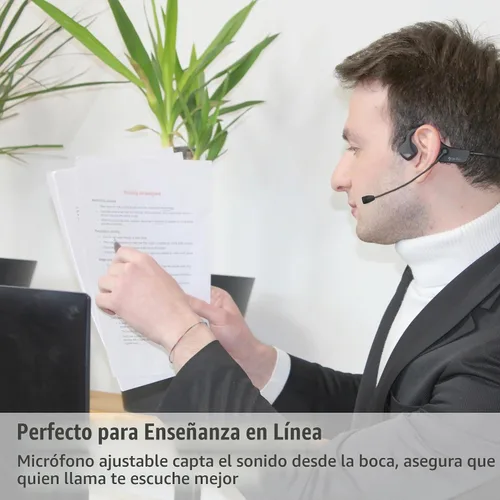 Vista 4 de Audífonos Bluetooth con micrófono, auriculares de diadema con micrófono, audífonos con cancelación de ruido y conexión multipunto Bluetooth 5.0