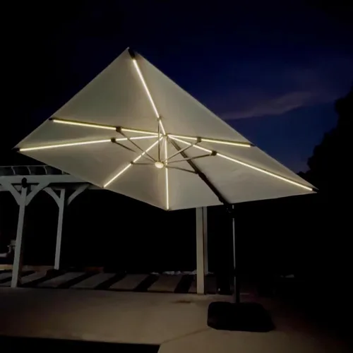 Vista 57 de PURPLE LEAF Sombrilla de patio de 8 pies para exteriores, sombrilla voladiza cuadrada de aluminio con rotación de 360 grados para jardín, terraza