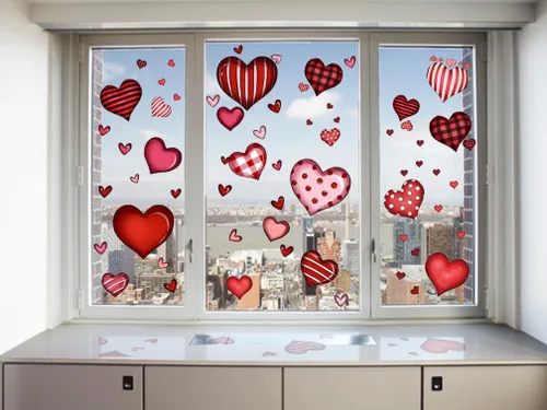 Vista 7 de Adhesivo adhesivo para ventana de corazón para el día de San Valentín, calcomanías de pared en forma de corazón para dormitorio, sala de estar