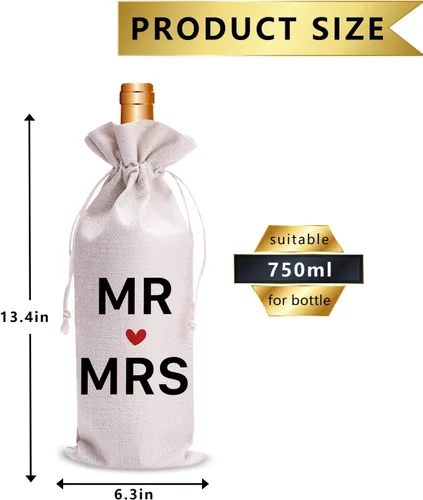 Vista 5 de Wedding Wine Bag for Mr & Mrs 2026 Reusable Champagne Bottle Holder, Anniversary & Bridal Shower Gift, Elegant Keepsake for Couples
