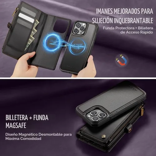 Vista 3 de Defencase Funda Cartera Magnética para iPhone 14 Pro Compatible con Magsafe con Bloqueo RFID Portador de Tarjetas con Correa de Cremallera