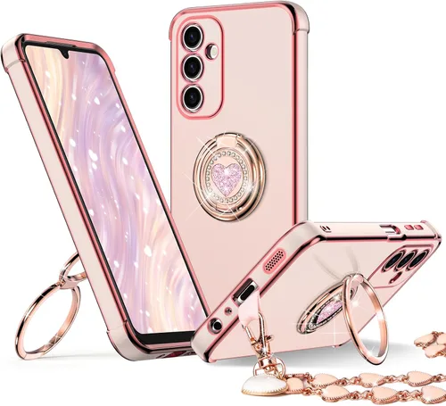 Vista 45 de XYZ Funda para Galaxy A14 5G con soporte y doble anillo, funda de lujo para Samsung A14 5G, color negro