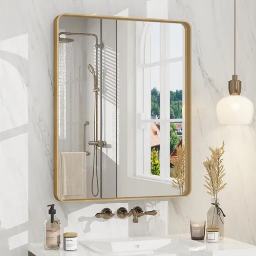 Vista 32 de Paquete de 2 espejos de baño con marco de metal negro de 22 x 30 pulgadas, espejo rectangular redondeado negro mate, antioxidante, se cuelga