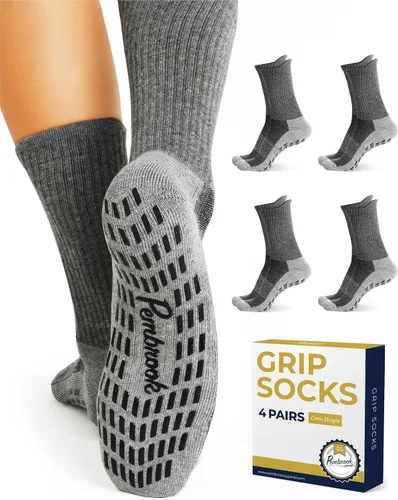 Vista 14 de Pembrook 4 pares de calcetines antideslizantes para hombres, mujeres, marido, papá, calcetines de agarre para hospital, yoga, pilates, barre