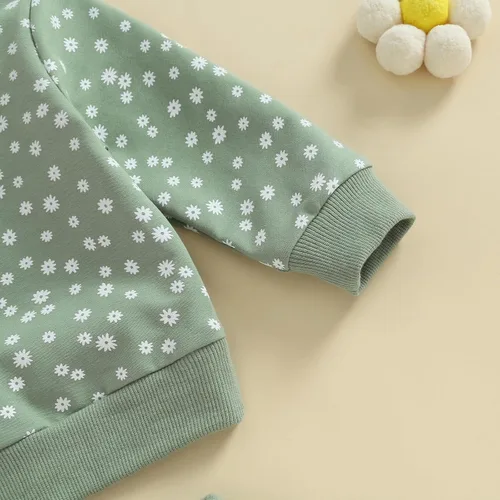 Vista 5 de Ropa para bebé recién nacida, atuendo de margaritas, camiseta de manga larga, pantalones, ropa de otoño e invierno