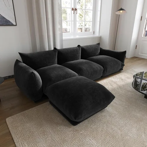 Vista 18 de JACH Mid-Century - Sofá modular moderno de felpilla para sala de estar, sofás minimalistas profundos de 3 asientos con cojín grueso, muebles cómodos