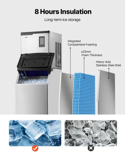 Vista 4 de VEVOR - Máquina comercial para hacer hielo, 136 kg/24 horas, con recipiente de almacenamiento de acero inoxidable de 136 kg, máquina para hacer