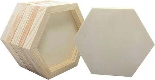 Vista 6 de 6 paneles de pintura hexagonal de madera sin terminar de 6 x 7 pulgadas para manualidades, paneles de lona de madera en blanco para verter arte