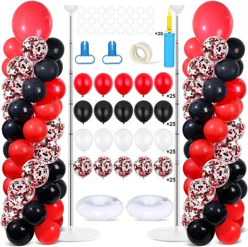 Vista 9 de Juego de 2 soportes de columna de globos plateados y blancos con 100 globos plateados con base para globos de confeti de suelo, kit de columna