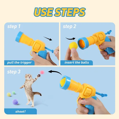 Vista 4 de Pistola lanzadora de juguete para gatos, 34 unidades, juguetes interactivos para gatos de interior, juguetes interactivos para gatos adultos