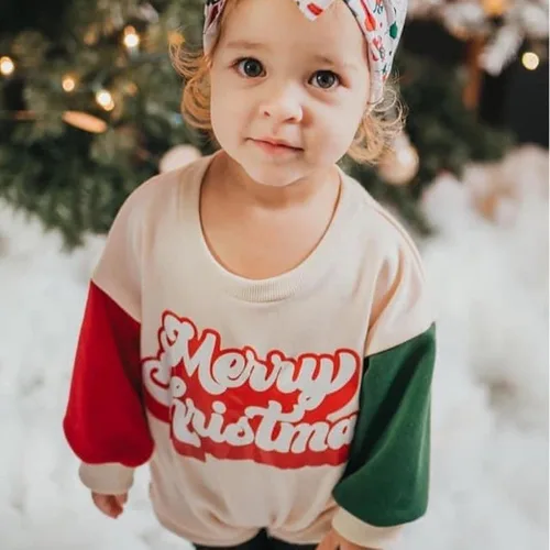 Vista 2 de Lamuusaa Traje de Navidad para bebé recién nacida, manga larga, bloque de color, sudadera de gran tamaño, ropa de otoño