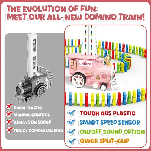 Vista 3 de Juegos de Juguetes de Tren de Dominó para Niños - Tren Modelo Automatizado que Coloca Dominós para Niños Pequeños de 3-4 Años Juguetes Montessori