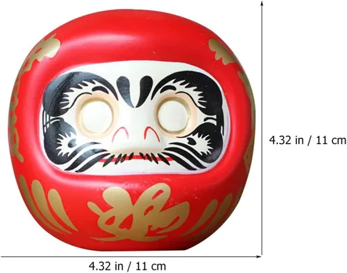 Vista 2 de Tofficu Hucha japonesa Daruma – Figura de cerámica roja Daruma para decoración del hogar, ahorro para niños y decoración zen japonesa – 4.33 pulgadas