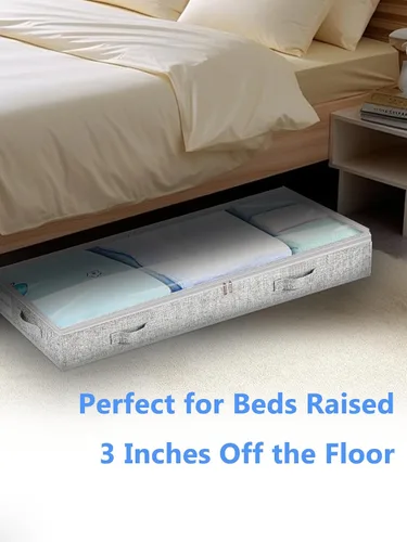 Vista 2 de Almacenamiento de perfil bajo debajo de la cama, contenedores plegables de 3 pulgadas de alto con tapa y cremallera, sin estructura, organizador