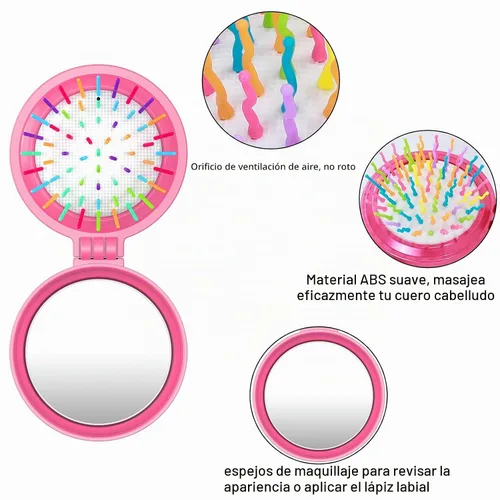 Vista 3 de ONLYFU Paquete de 8 mini cepillos de pelo con espejo, cepillos compactos plegables con cerdas de nailon suaves, peine de bolsillo de viaje