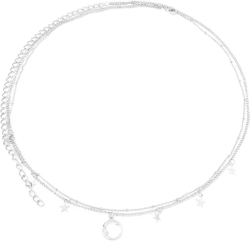 Vista 7 de Cadena de cintura con estrellas y luna en capas, cadena de vientre ajustable multicapa, cadena de vientre para verano, playa, bikini, cadena