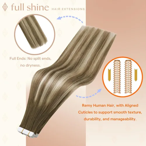 Vista 2 de Fshine Extensiones de cabello humano real con cinta adhesiva de 20 pulgadas, extensiones de cabello humano degradado 3 que se desvanece a marrón 6