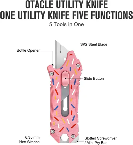 Vista 9 de OKNIFE Otacle EDC - Cuchillo utilitario retráctil, cuchillo para abrir cajas, herramienta multifuncional con cortador de cinturón, abridor